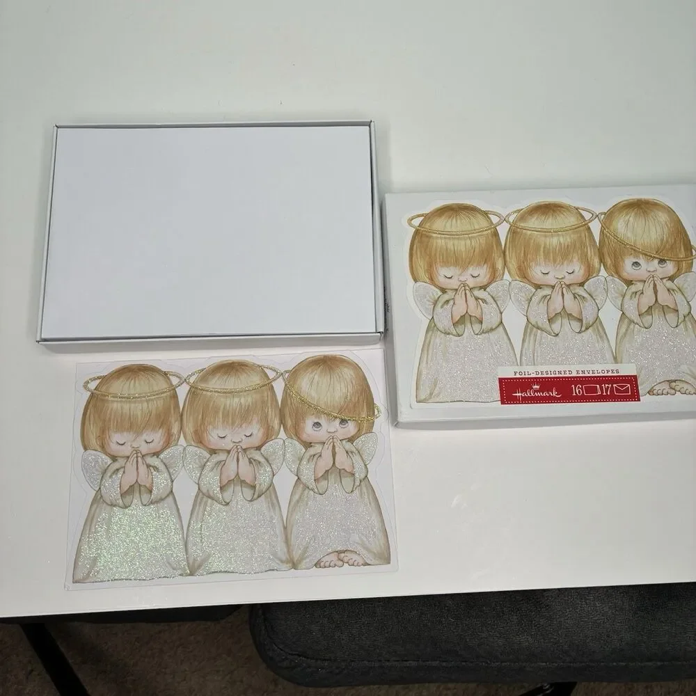 Hallmark Christmas Cards Ruth Morehead Three Little Angels Box Of 16 Foil Cards